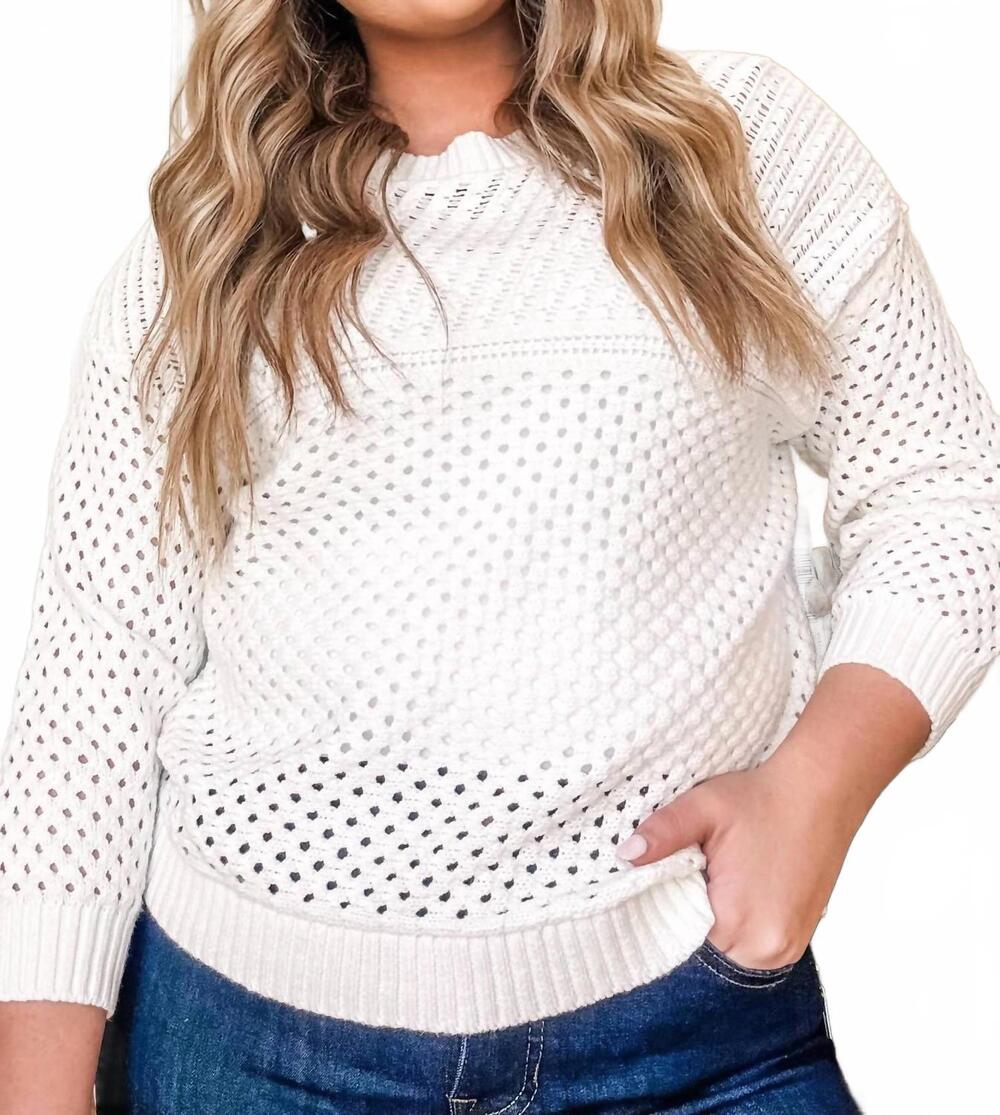 NEW TRIBAL 3/4 sleeve open stitch sweater in white